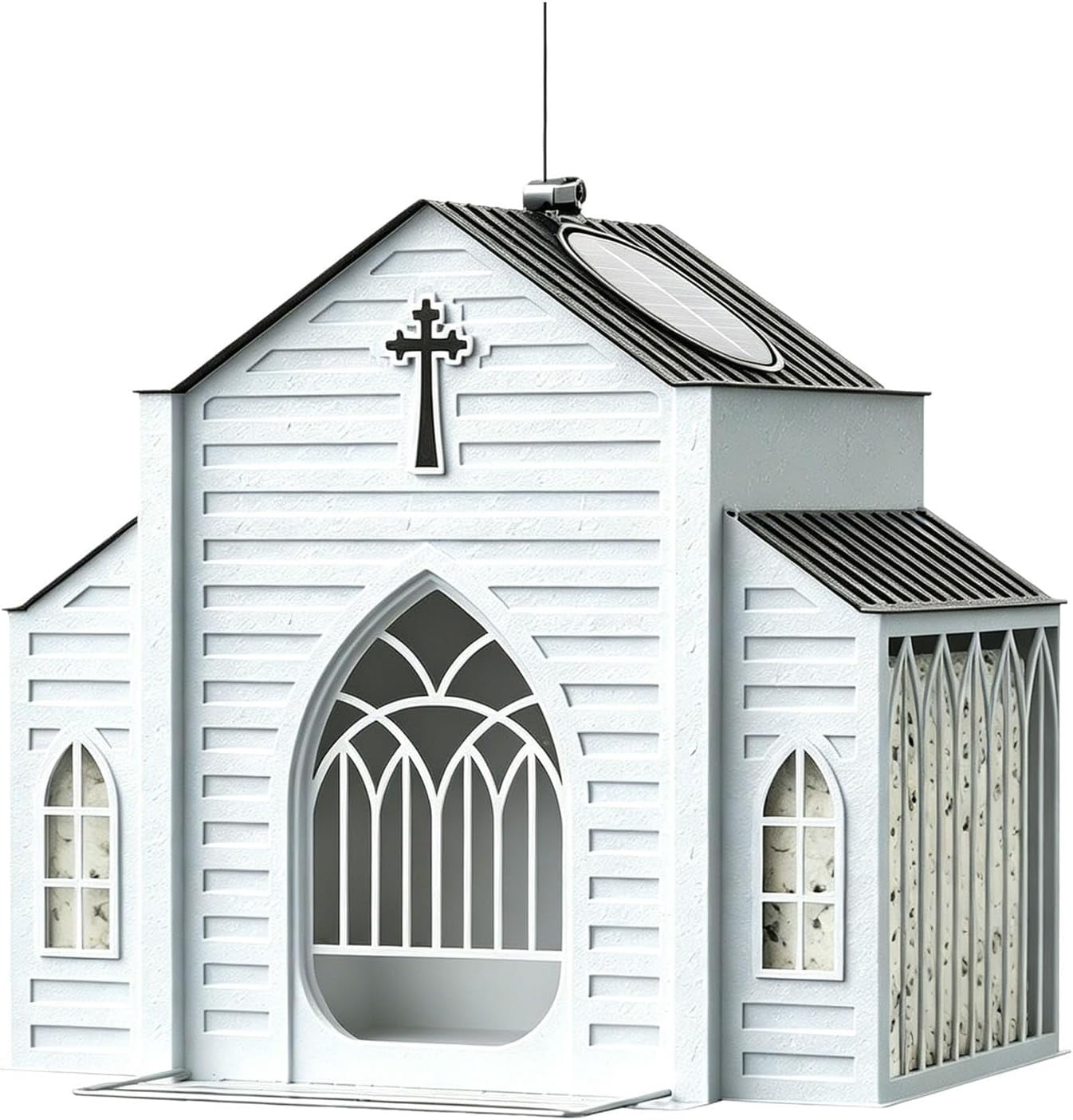 Solar Bird Feeders for Outdoors Hanging Church Shaped Metal Birdfeeder with Solar Light Wild Bird Feeders for Garden Home Decor