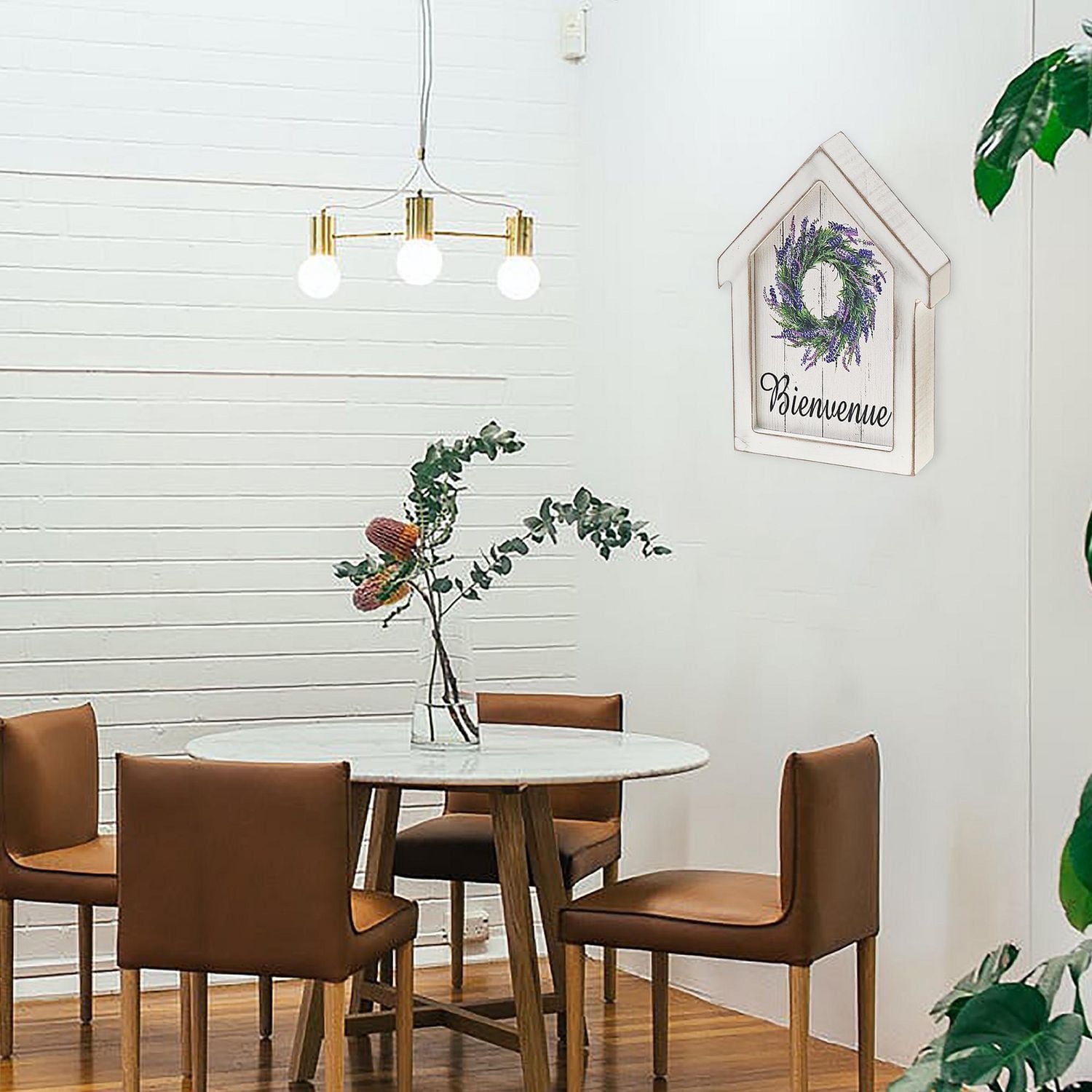 IH Casa Decor House Shape Wood Framed Canvas Sign Bienvenue