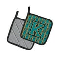 thumbnail image 2 of Carolines Treasures CJ1063-KPTHD Letter K Football Aqua, Orange and Marine Blue Pair of Pot Holders, 7.5HX7.5W,, 2 of 2