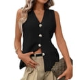 thumbnail image 6 of Xdegoge Vest for Women V Neck Sleeveless Button Down Front Classic Knit Waistcoat With Pockets Casual Slim Fit Sophisticated Work Office Layering Fall Summer Tops, 6 of 8
