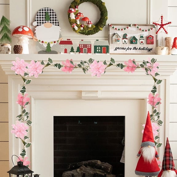 Mecorevxz Christmas Decorations 1.8 m Christmas Flower Rattan Garland with White Edge Christmas Handmade Rattan Wreath Suitable for Xmas Decor,180cm(Pink)