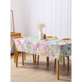 thumbnail image 3 of Turquoise Easter Rectangle Tablecloth, Spring Easter Bunny Eggs Floral Wooden Waterproof & StainResistant Tablecloth, Washable Oil-proof Table Cover for Dining/Party/Wedding/Camping/Buffet 60x120 In, 3 of 9