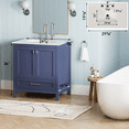 thumbnail image 3 of Topcobe 30" Freestanding Bathroom Vanity with Sink, Marble Vanity Top with Ceramic Sink, Large Storage Soft-Close Door, Solid Wood Frame, Bathroom Sink Vanity, Modern Furniture for Bathroom, Blue, 3 of 14