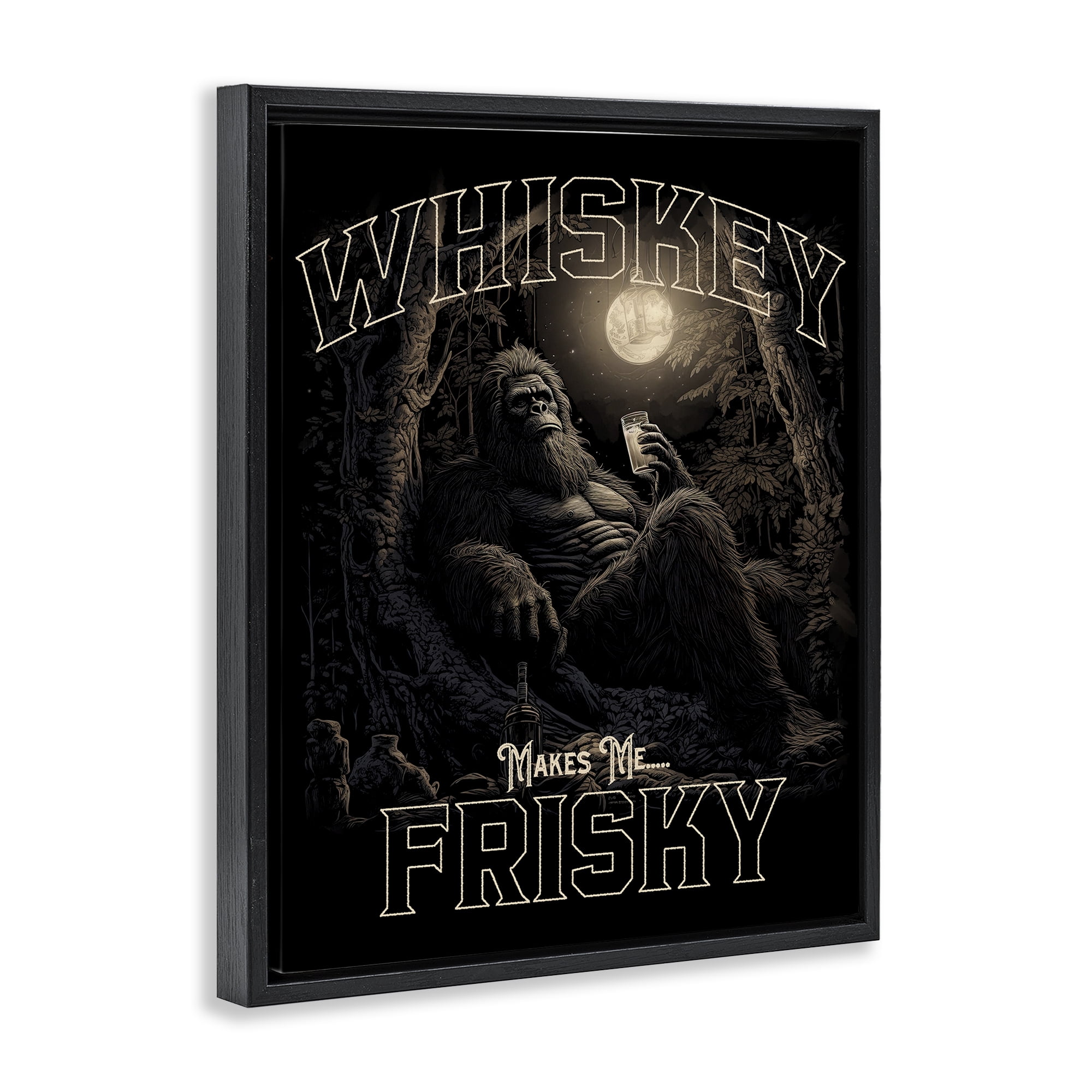 Stupell Industries Whiskey Makes Me Frisky Fairy Tales & Fantasy Painting Black Floater Framed Canvas Art Print Wall Art, 17 x 21