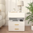 thumbnail image 3 of KISPATTI Night Stand, Small Nightstand with 3 Leather Drawers and Open Storage Shelf, Modern Bedside Table, Couch Nightstand for Small Spaces, Narrow End Tables for Bedroom, White, 3 of 6