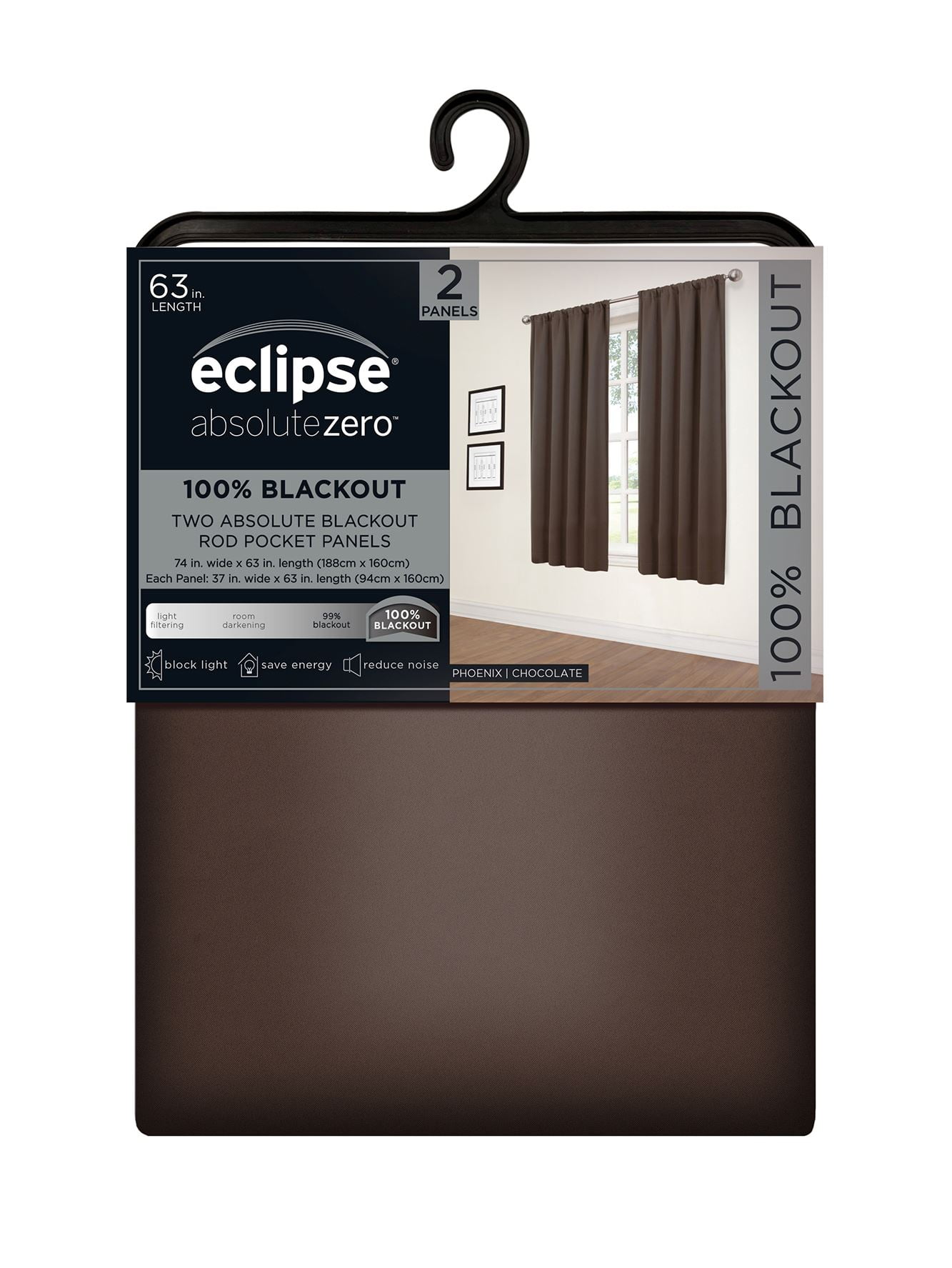 (3 pack) Eclipse Phoenix Solid Blackout Curtains, 84 Inch Long, Set of 2, Chocolate, 37" W x 84" L