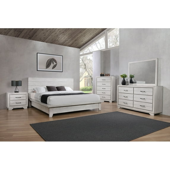 Valentin Sands Chalk Platform Bedroom Set Special Queen 4 Piece: Bed, Dresser, Mirror, NightStand