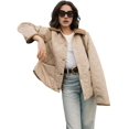 thumbnail image 2 of Women'S Winter Quilted Jackets Long Sleeve Button Down Puffer Jacket Outerwear Coats with Pockets Khaki S, 2 of 9