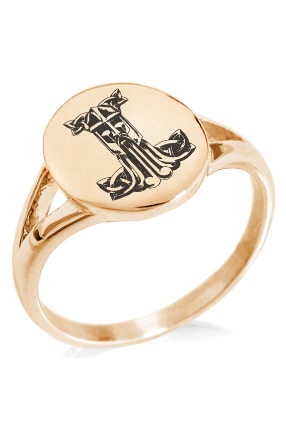 Stainless Steel Thor's Hammer Mjolnir Celtic Viking Rune Minimalist Oval Top Polished Statement Signet Ring