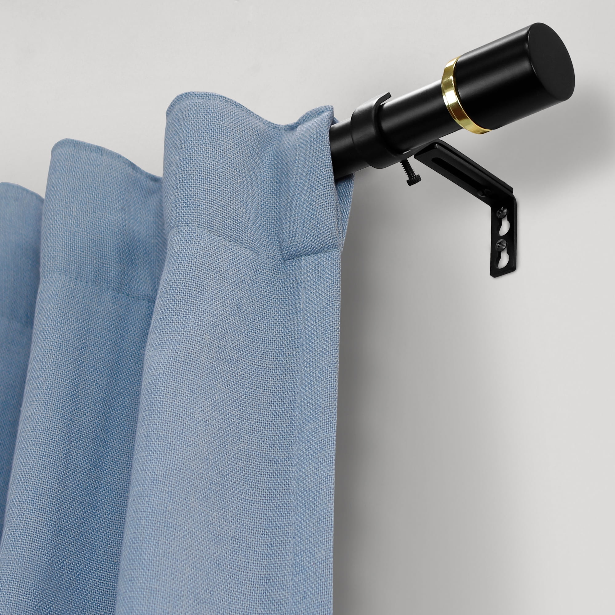 Better Homes & Gardens 1" Matte Black with Brass Neck Cylinder Adjustable Single Curtain Rod Set, 42"-120"