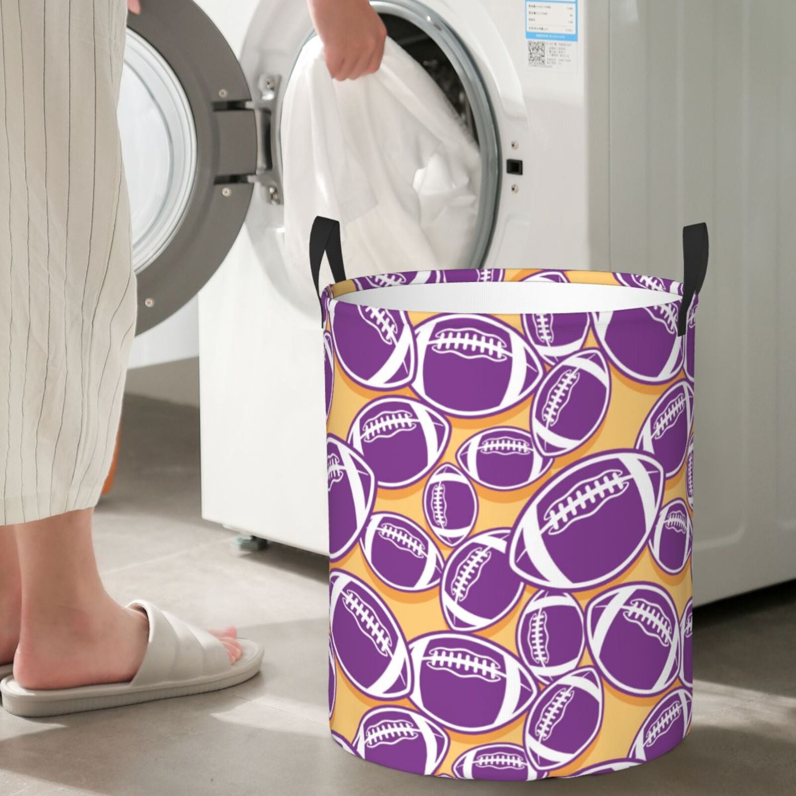 Large Laundry Basket with Handles - cute purple American football Kids Baby Dirty Clothes Laundry Hamper for Bedroom Aesthetic