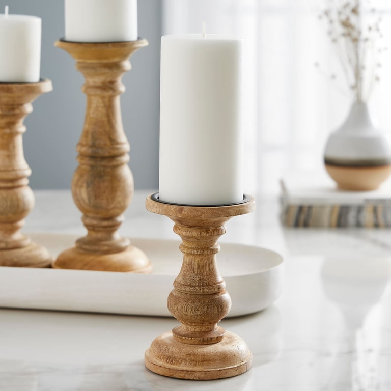 Ashland Wood Carved Pillar Candle Holder photo 2