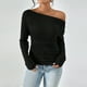 thumbnail image 2 of Blusa asimétrica con hombros descubiertos para mujer: camisa ajustada de manga larga con fruncidos para salir en otoño, 2 of 4
