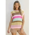 thumbnail image 1 of FOLUNSI Chic Pink Striped Crochet Tee: Versatile Cap Sleeve for All!, 1 of 8