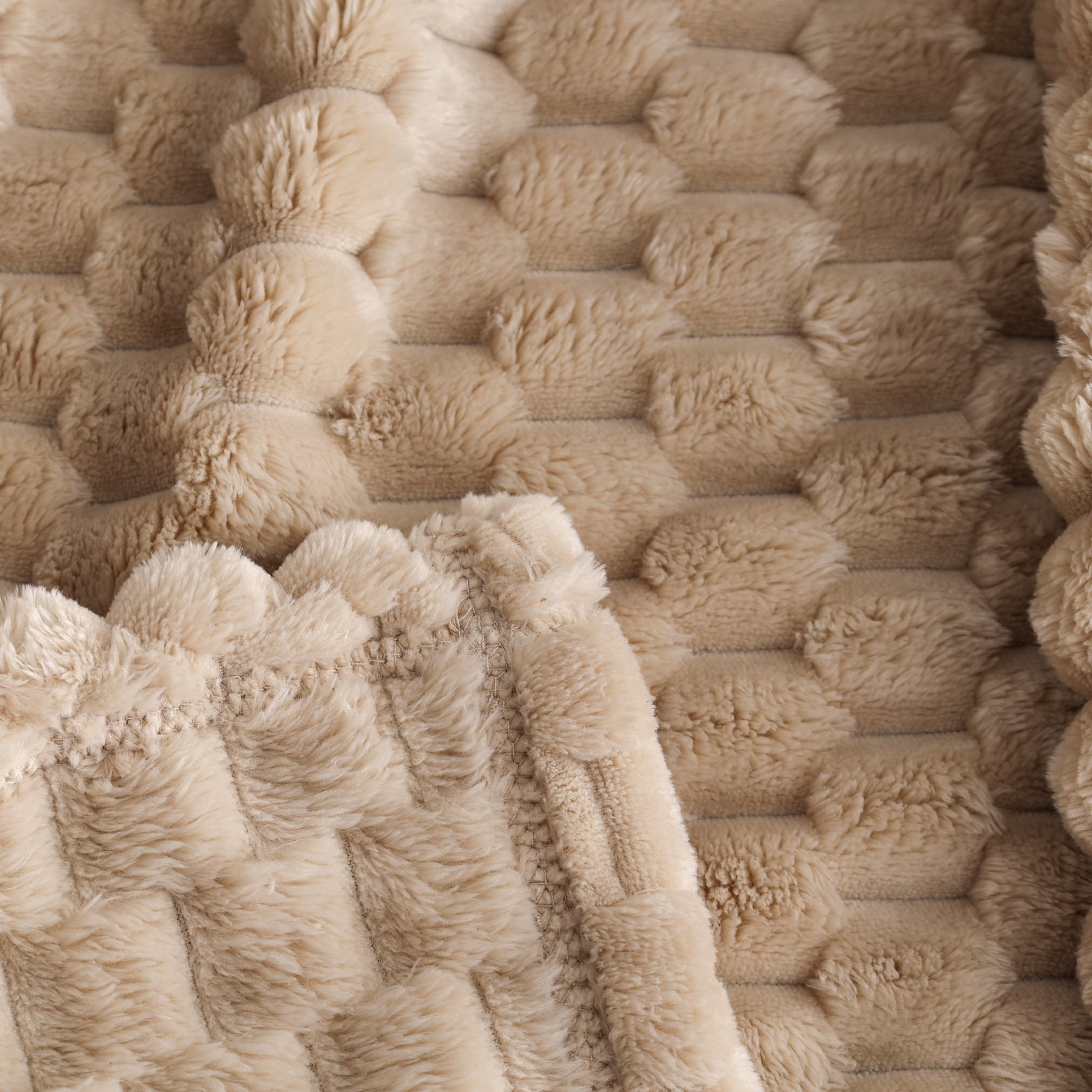 Better Homes & Gardens Textured Velvet Plush Soft Throw Blanket,  Papyrus Beige