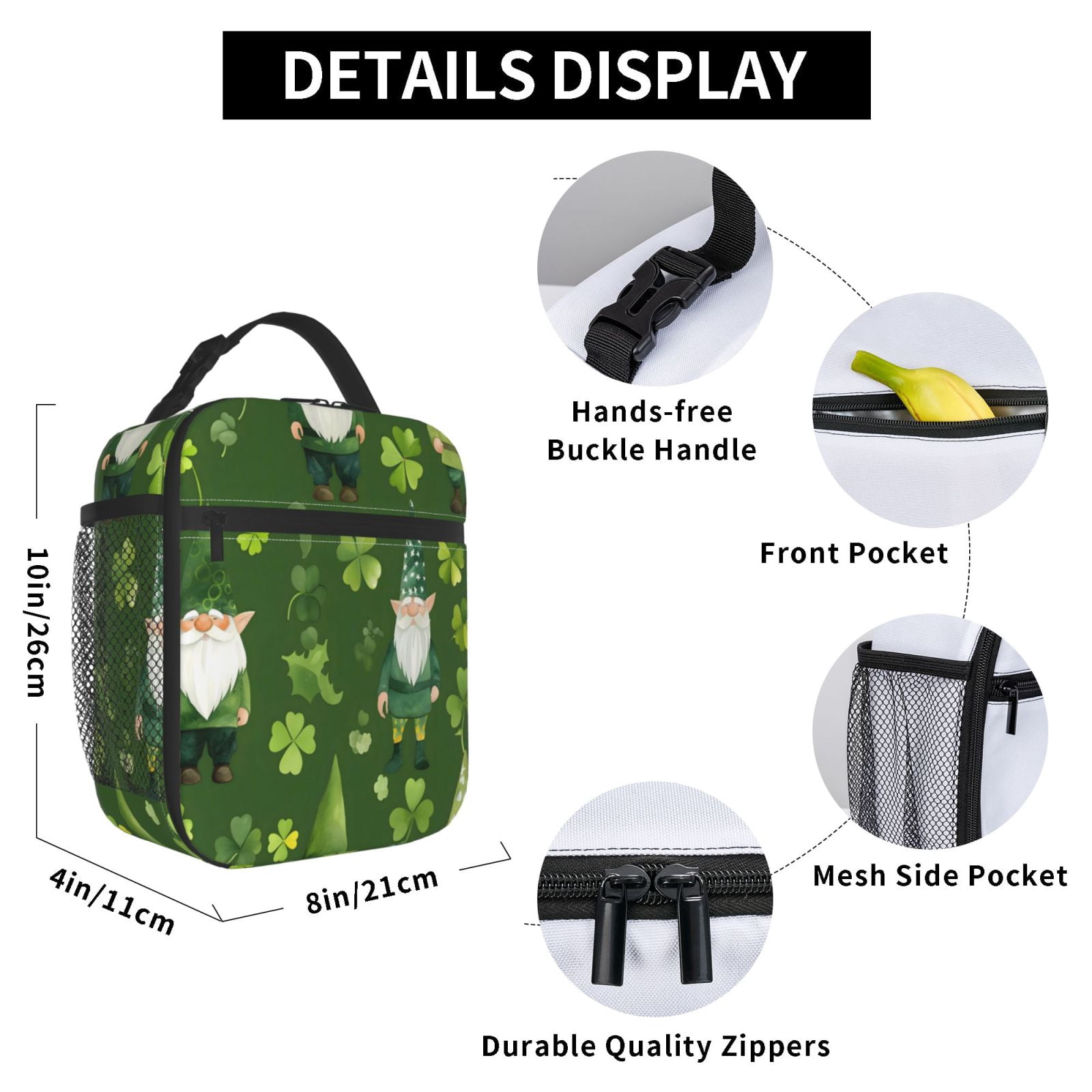 Lunch Bag For Women Men Insulated Portable Lunch Box Bento Box Office Picnic Travel Cooler Bag Saint Patrick'S Day Gnome