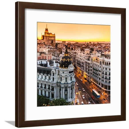 Panoramic Aerial View of Gran Via, Main Shopping Street in Madrid, Capital of Spain, Europe. Framed Print Wall Art By Matej