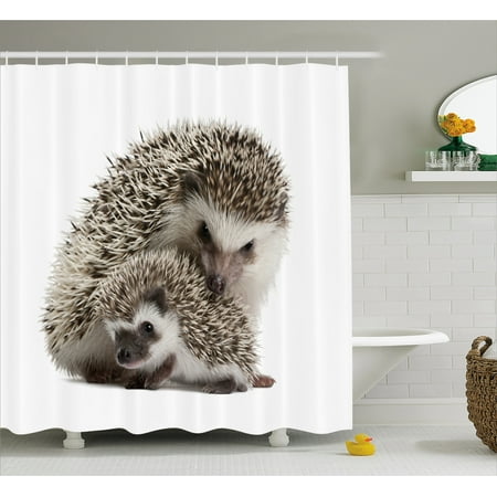 Shower Curtain Kids Hedgehog Shower Curtain, Atelerix Albiventris Photography with Mother and Children Love and Family Theme, Fabric Bathroom Set with Hooks, 69W X 75L Inches Long, Brown Ivory, by Ambesonne ()