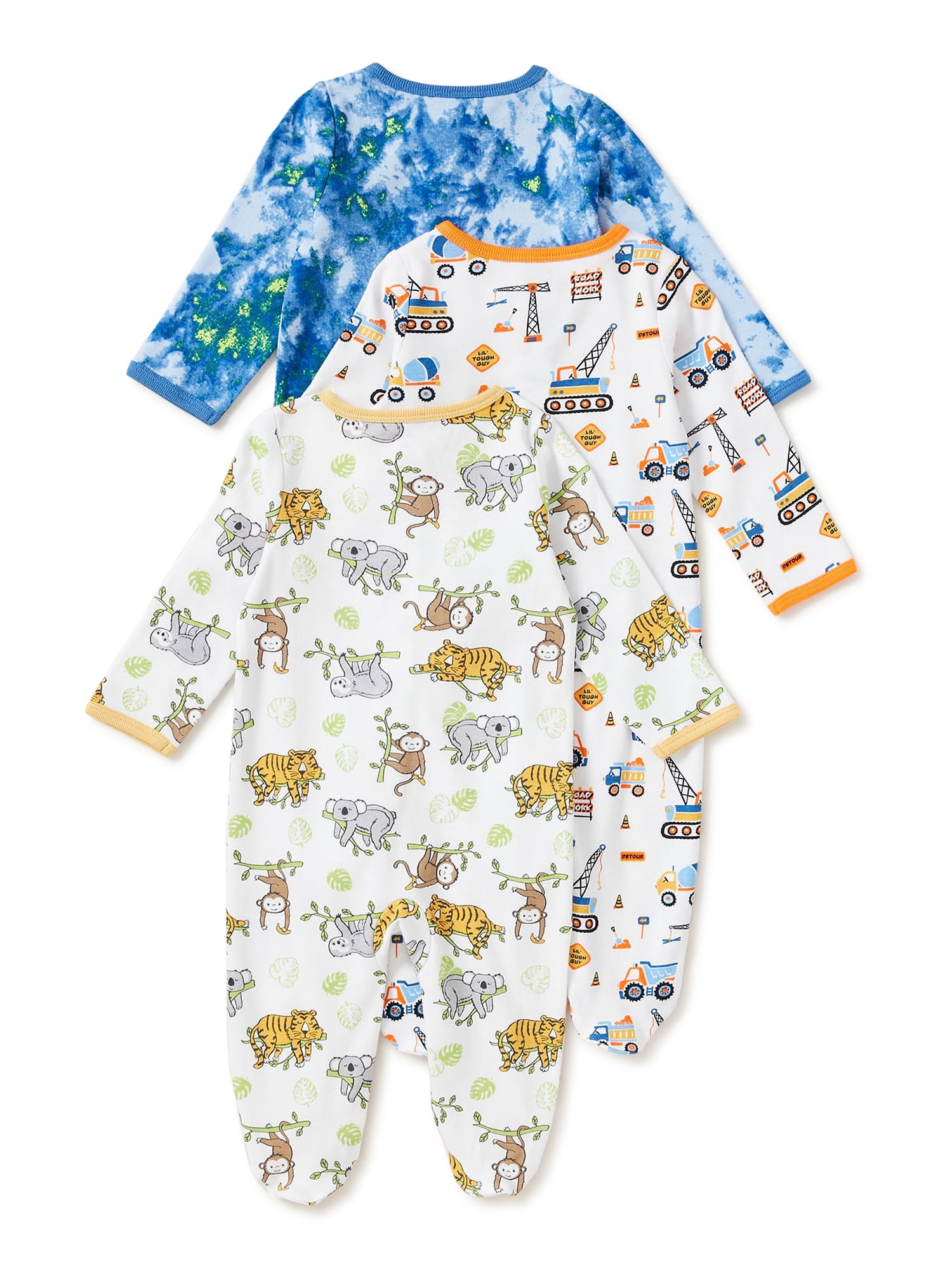 Wonder Nation Newborn Baby Boy Sleep and Play Pajamas, 3 Pack, Preemie