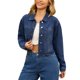 thumbnail image 4 of Chaqueta de mezclilla recortada de manga larga con dobladillo deshilachado para mujer INSPIRE CHIC L Azul oscuro, 4 of 5