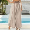thumbnail image 4 of Sewkxo Womens Summer Palazzo Pants Casual Loose Striped Wide Leg Pants Elastic Waist Lounge Trousers,Brown XL, 4 of 6