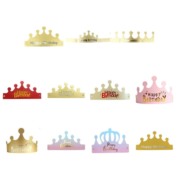 Birthday Party Crowns for Kids, Pack of 10, Golden Paper Birthday Hats, Adjustable and Reusable, Royalty Party Decorations, Crown Party Supplies (11 Styles Optional)
