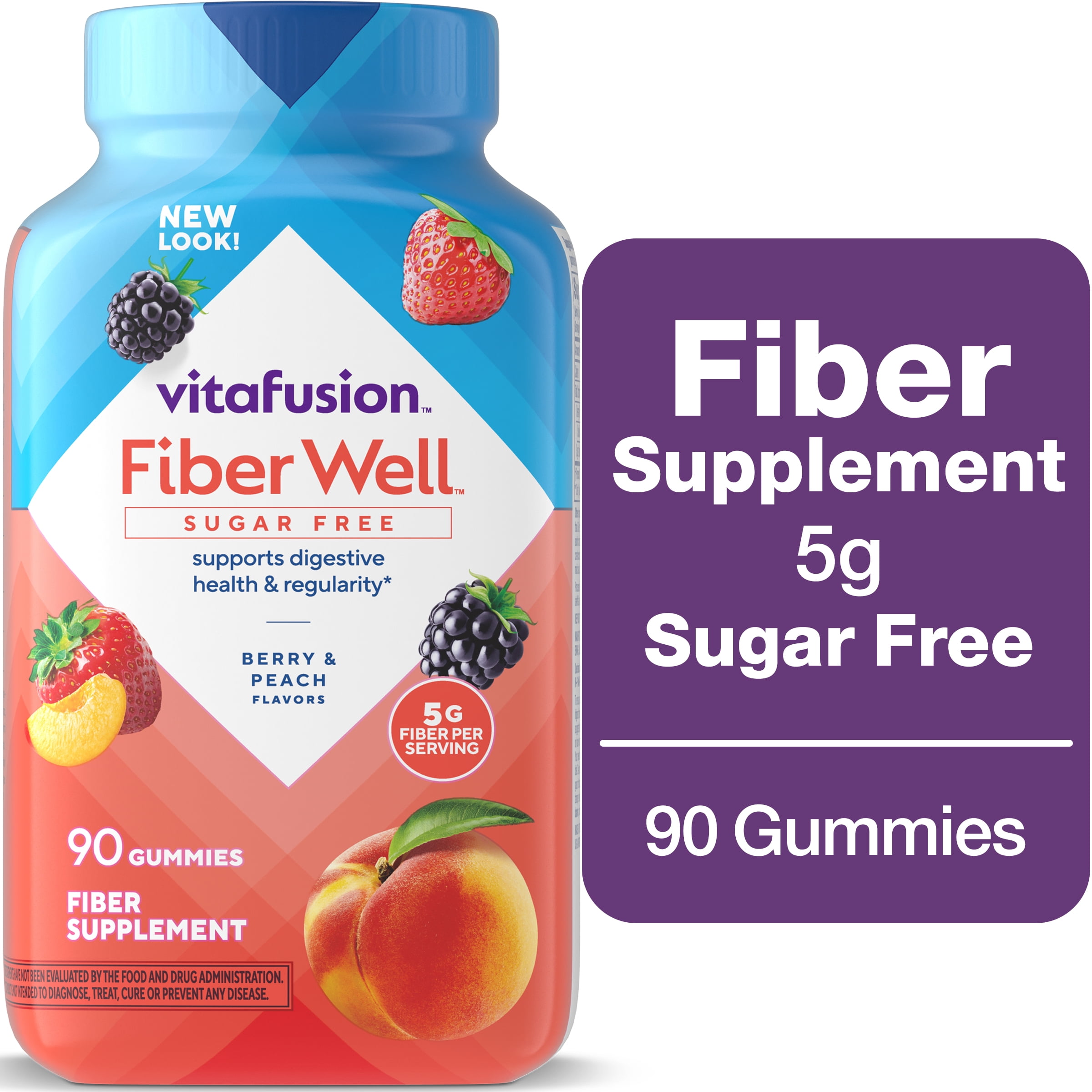(3 pack) vitafusion Fiber Well Sugar Free Fiber Supplement Gummies, Fruit Flavored, 90 Count