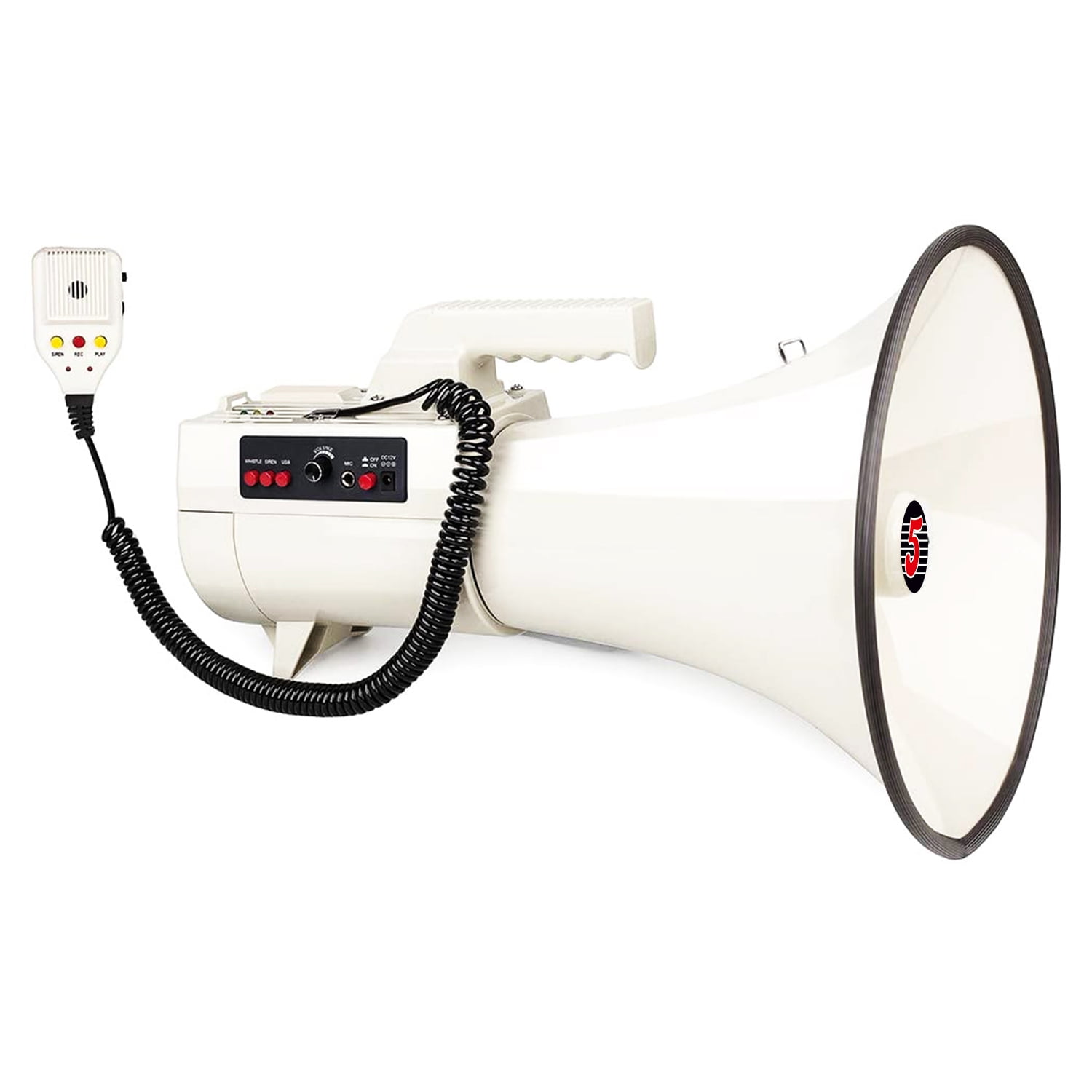 Bullhorn Speaker with Detachable Mic Black Portable Lightweight Strap & 3.5mm Aux Input MyMealivos Megaphone with Siren Bullhorn 50 Watt Professional Outdoor Voice for Police & Cheerleading 
