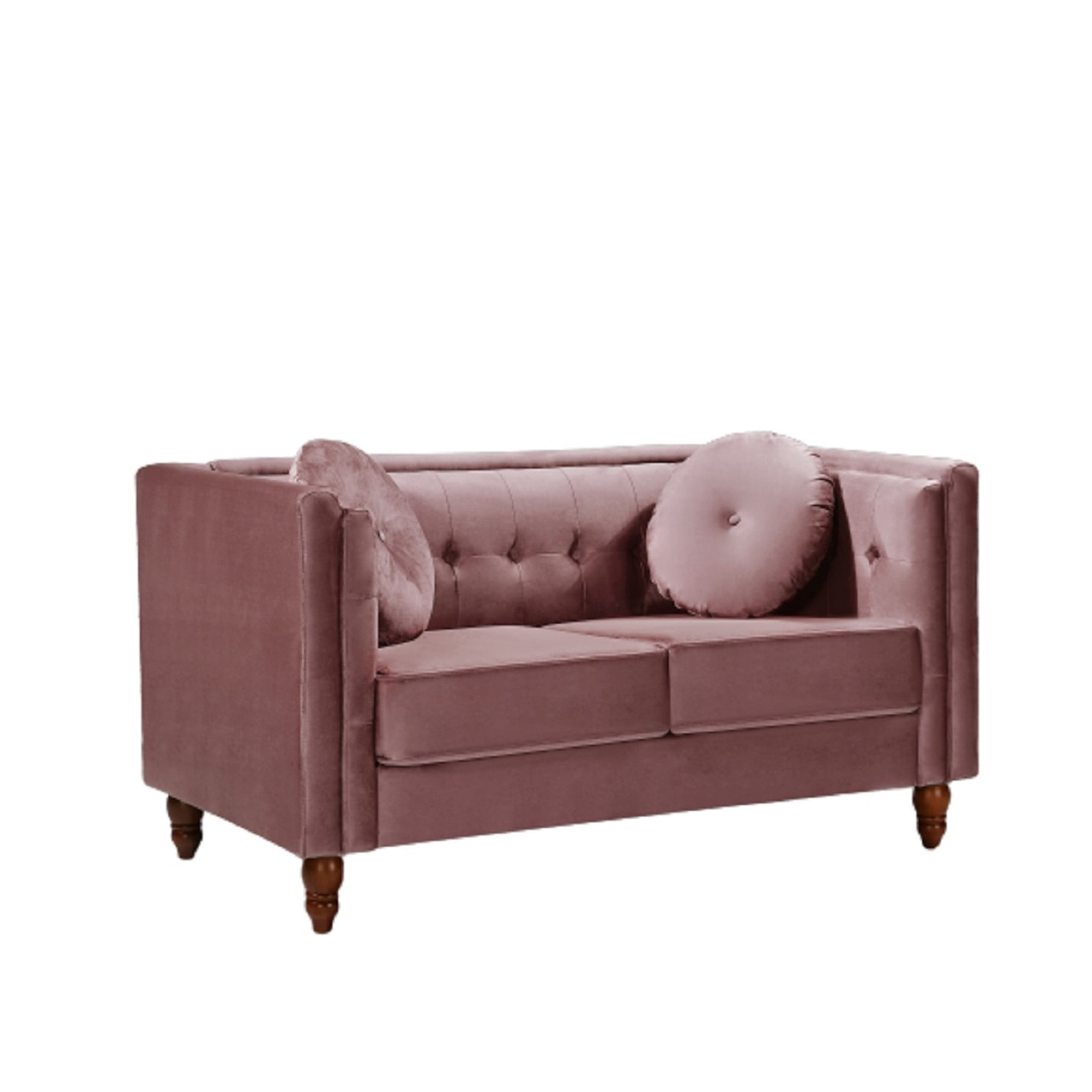 GDF Studio 58.3" Loveseat with Button-Tufted Crushed Velvet Upholstery & Tapered Wood Legs, Rose