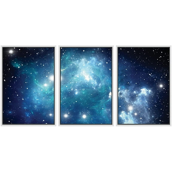 wall26 Framed Canvas Print Wall Art Set Blue & Black Galaxy Milky Way Astronomy & Space Sky Digital Art Modern Art Minimalist Scenic Colorful for Living Room, Bedroom, Office - 16"x24&qu