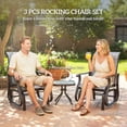 thumbnail image 3 of 3-Piece Outdoor Gliding Rocking Chair and Bistro Tea Table Set, Grey Powder-Coated Steel Frame with Breathable Mesh and Tempered Glass, for Patio, Garden, and Porch, 3 of 7