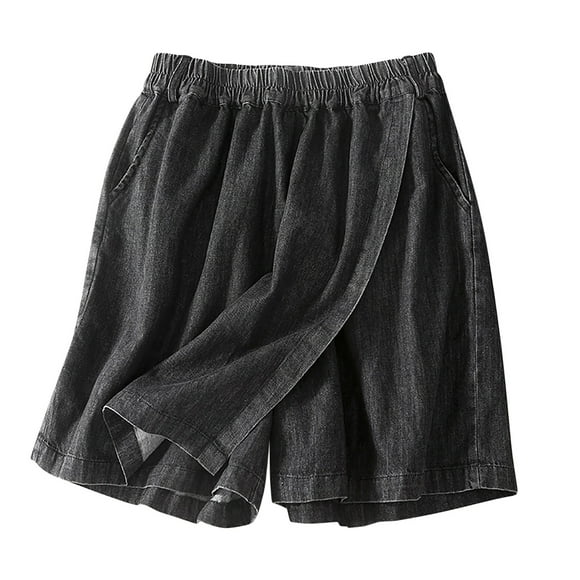 Timegard Women's Elastic Waisted Wide Leg Denim Skorts with Pockets, Medium