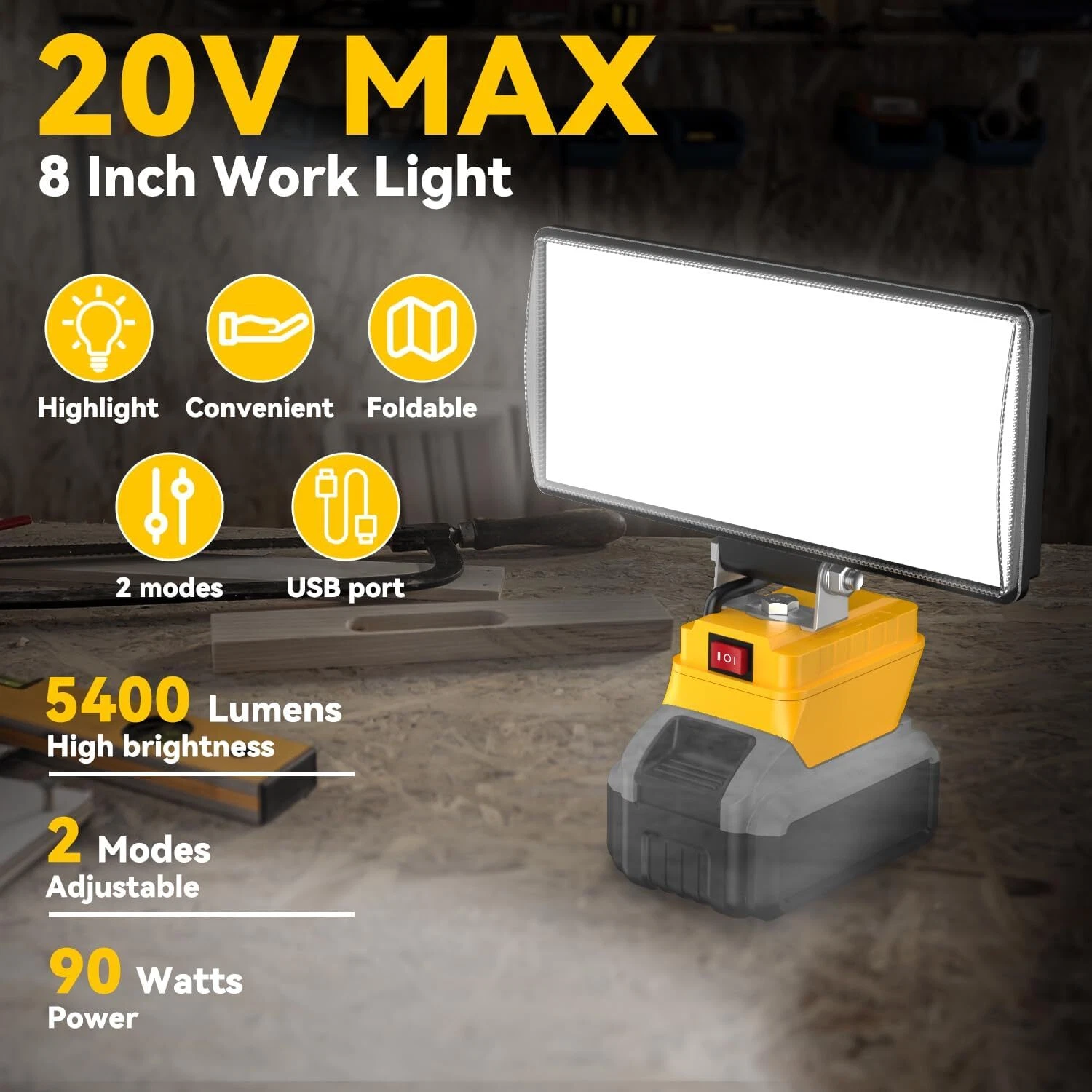 90W LED Work Light for Dewalt 20V Battery Flood Light Camping Lamp Spotlight