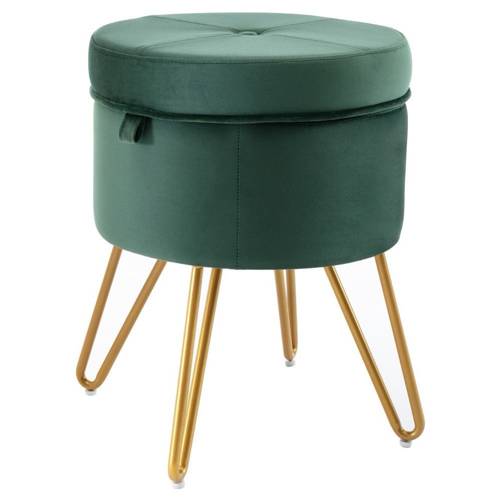 Velvet Vanity Stool with Storage and Tray Mid Century Small Round