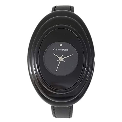 Charles Delon - Charles Delon Watches for Womens 4393 LBBB Black/Black Leather Quartz Oval