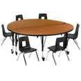thumbnail image 2 of Emma + Oliver Mobile 60" Circle Wave Activity Table Set-12" Student Stack Chairs, Oak/Black, 2 of 12