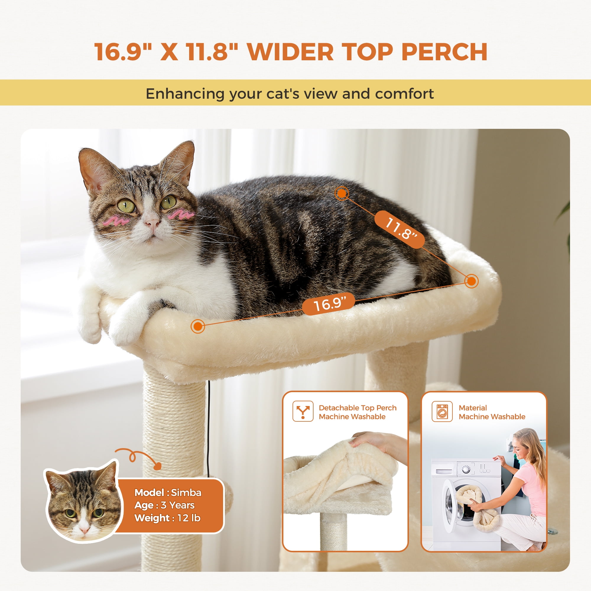 PEQULTI 31.5" Modern Cat Tree Tower with Dual Large Condos for Kitten ＆ Medium Size Cat Beige