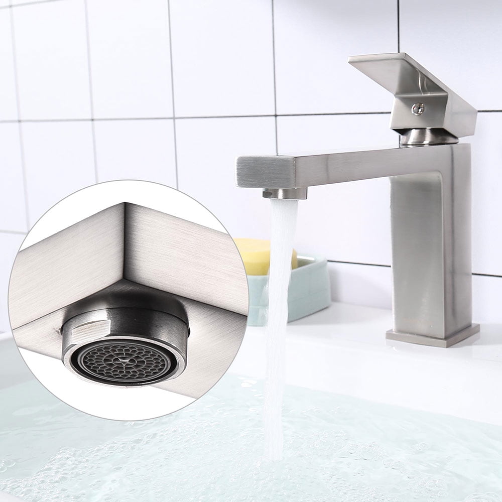 Aquaterior 1 Hole Bathroom Sink Faucet Square 1 Handle Cold & Hot Water Nickel 3.2 lbs
