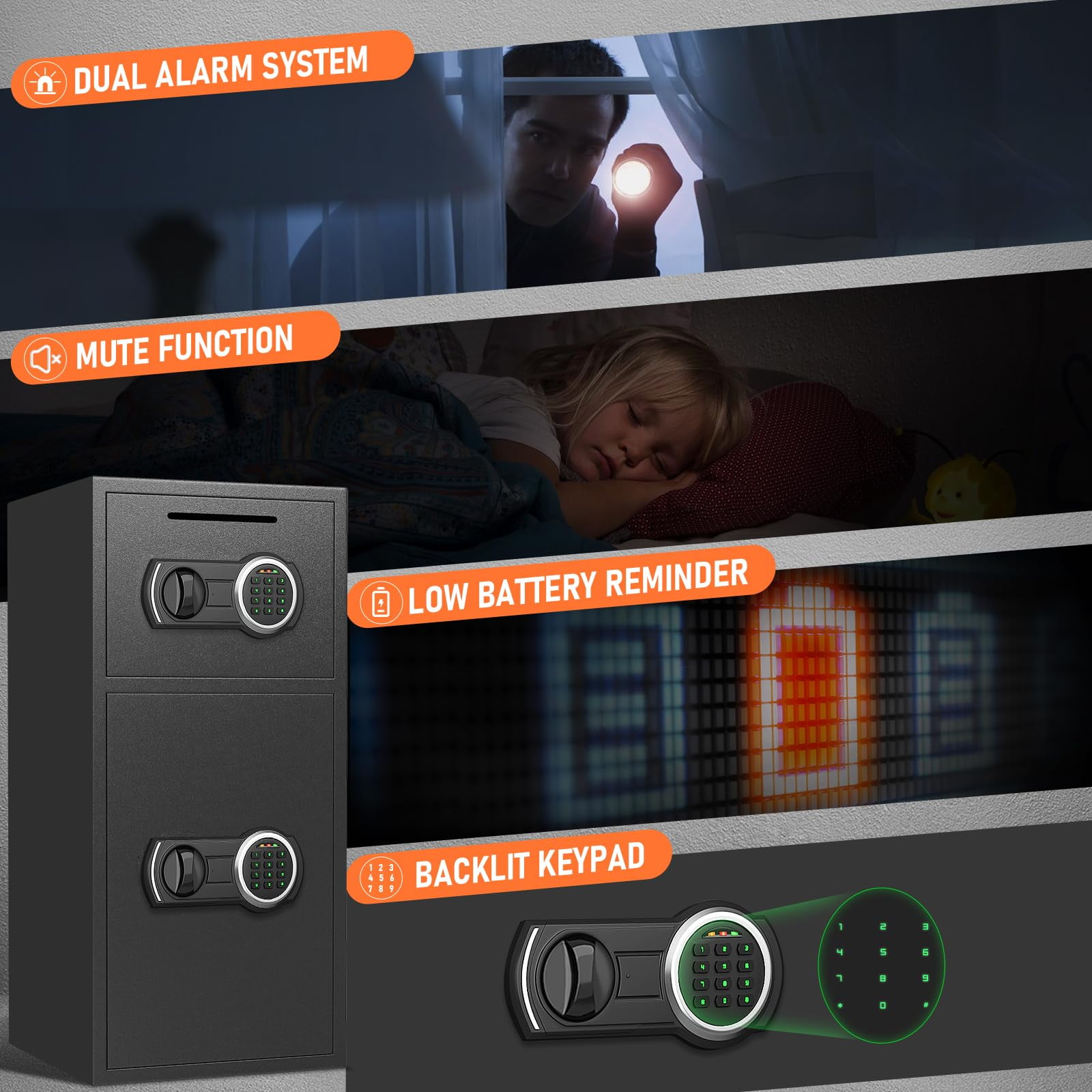 6.0 Cu ft Extra Large Home Safe Box with Fireproof Waterproof Bag, Digital Home Safe Box with Deposit Slot & Metal Storage Box, Soft Lining Money Safe with Backlit Keypad & Dual Alarm for Home