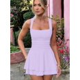 thumbnail image 4 of Kaximil Women's Square Neck Ruffle Hem Mini Dress Ruched Waist Short Party Dresses, 4 of 11