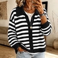 thumbnail image 2 of LUVDA Striped Knit Cardigan for Women Collared Button Up Sweater Colorblock Long Sleeve Casual Fall Top, 2 of 7