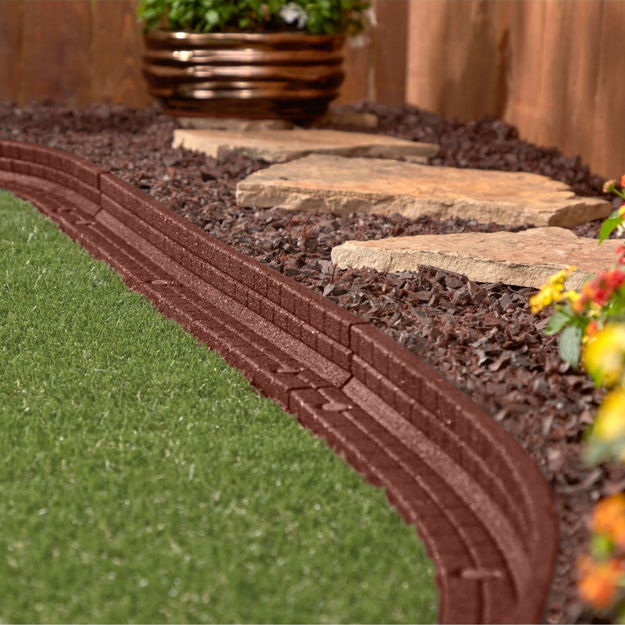 GroundSmart Brickface Landscape Edging, 4' Red Rubber Garden Edging Border,  6 pack, image size:2000x2000