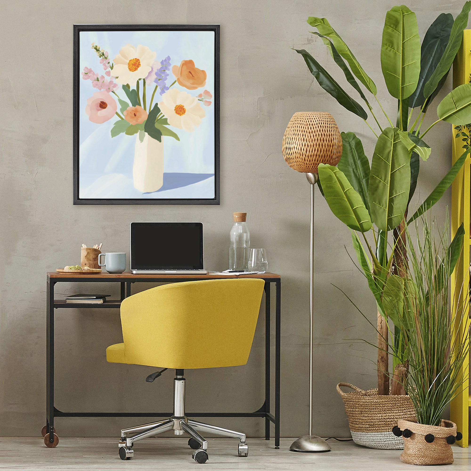 Stupell Industries Floral Bouquet in Sleek White Vase Black Framed Floater Canvas Wall Art, design by The Prints Vibe