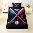 thumbnail image 3 of Erosebridal Pink Dripping Black Background Crossed Baseball Bats & Helmet Graphic Twin Sheet Sets 3pcs, Sport Graphic Bedding for Girls Kids,Ultra Soft Home Decor, 3 of 5