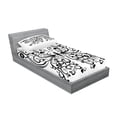 thumbnail image 2 of Ambesonne Animal Fitted Sheet & Pillow Sham Set, Swirled Wing with Flower, Twin, White and Black, 2 of 2