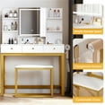 thumbnail image 6 of DWVO Makeup Vanity Set with Lighted Mirror & Power Outlet, Hidden Storage Shelves, Vanity Dressing Table with Drawers & Cushioned Stool, Dressing Table for Girls, Women, White, 6 of 7