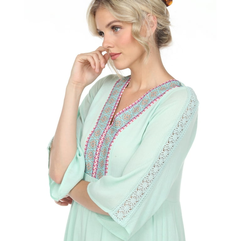 white embroidered tunic dress Cotton Ruched Sleeve Tunic Dress