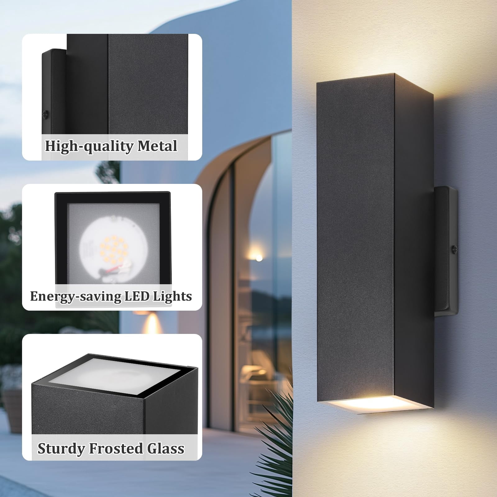 2-pack Outdoor Wall Lights  Led Up And Down Modern Sconces Porch Light Black Exterior Lighting Fixtures Mount Outside For House Front Door Garage 3000k