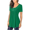 thumbnail image 5 of up to 60% off Gifts Usmixi Shirts for Women Casual Button up Pleated Swing Henley Shirts Tunic Tops Summer Trendy Solid Short Sleeve Round Neck Ladies Blouses Green s, 5 of 7