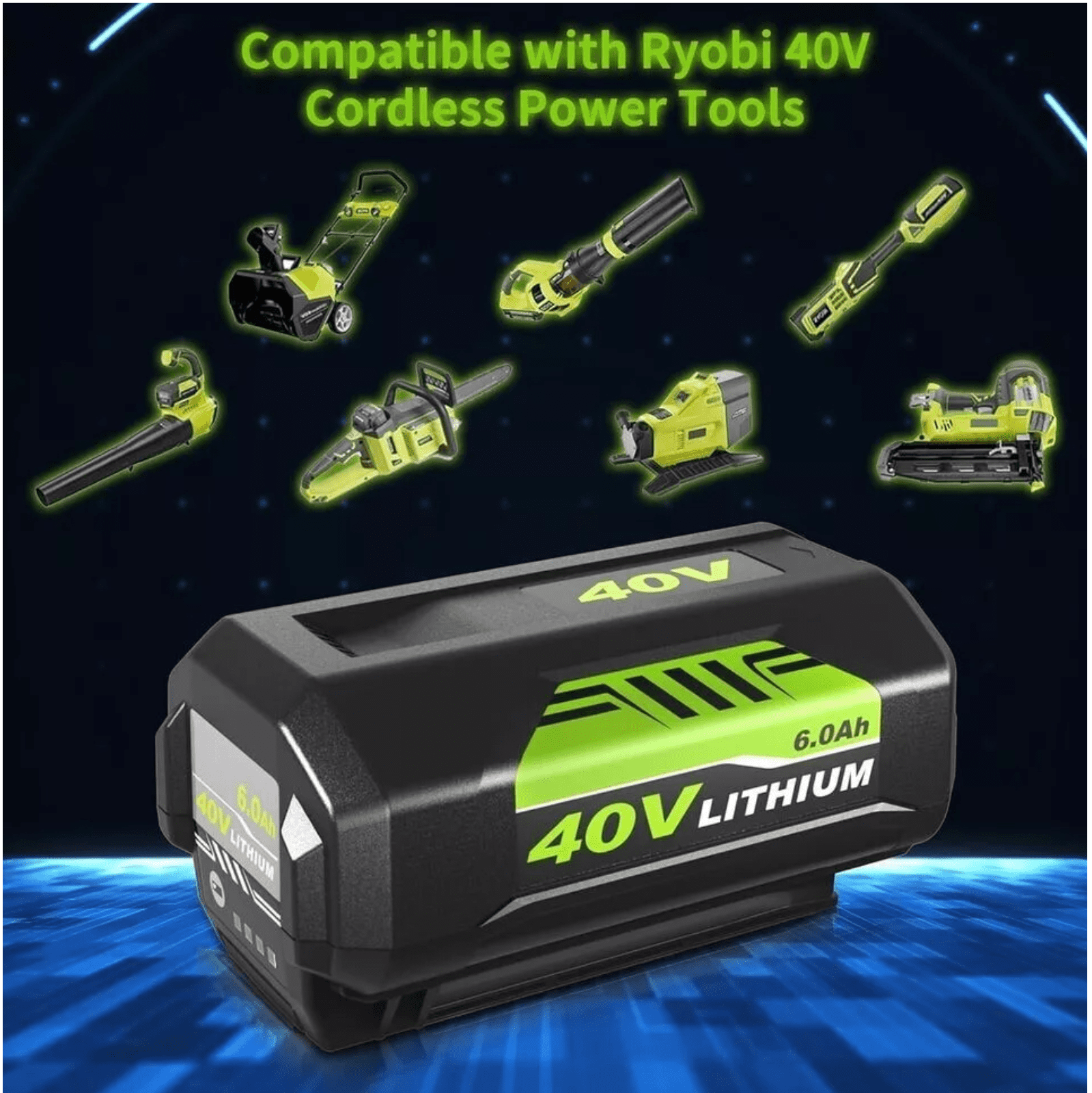 Upgraded 6.0Ah for Ryobi OP4040 40V Li-ion Battery Compatible with 40V Cordless Power Tools